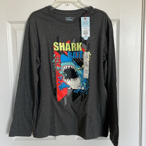 New! Boys' Long Sleeve 'Shark Bait' Graphic T-Shirt Charcoal Gray Size XL - Picture 3 of 7